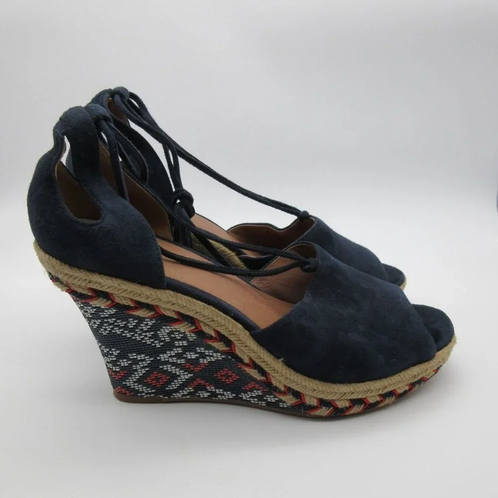 Cabi navy‎ leather Isla wedge espadrilles sandals